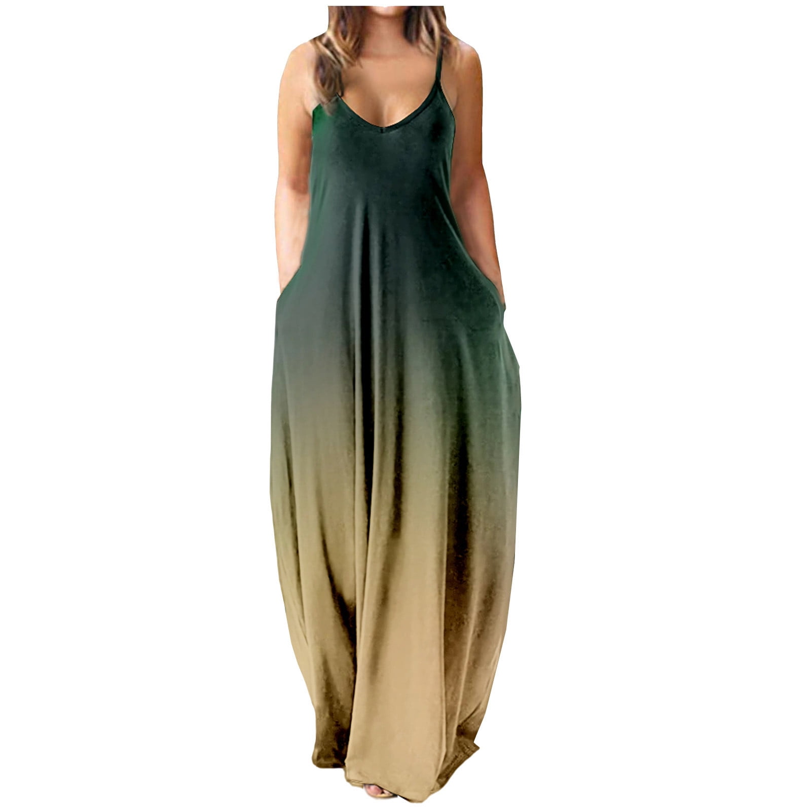 Maxi Dress for Women Sleeveless Floral Print Dress Pocket Halter Long ...