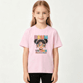 thumbnail image 2 of Back To School Girls Graphic Tee, Cute Messy Bun Rainbow Pencil 100% Cotton Kids Short Sleeve T-Shirt, 2 of 5