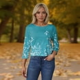 thumbnail image 5 of Elowen Womens Summer Tie Dye Floral Tops 3/4 Sleeve Shirts Crew Neck Casual Blouses Turquoise L, 5 of 6