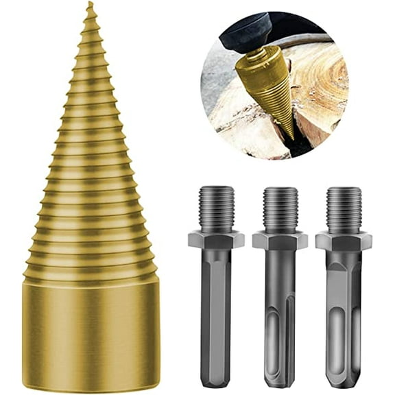 MageeLeigh Firewood Drill Bit Set,Removable Firewood Log Splitter Drill Bit,Heavy Duty Drill Screw Cone Driver for Hand Drill with 3 Handle(Hex Square Round), 32mm