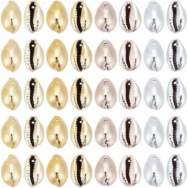 40 piezas de dijes de concha natural de 4 colores, 17-21 mm, dijes de concha marina, dijes de concha de cauri, conchas teñidas ovaladas, colgantes artesanales
