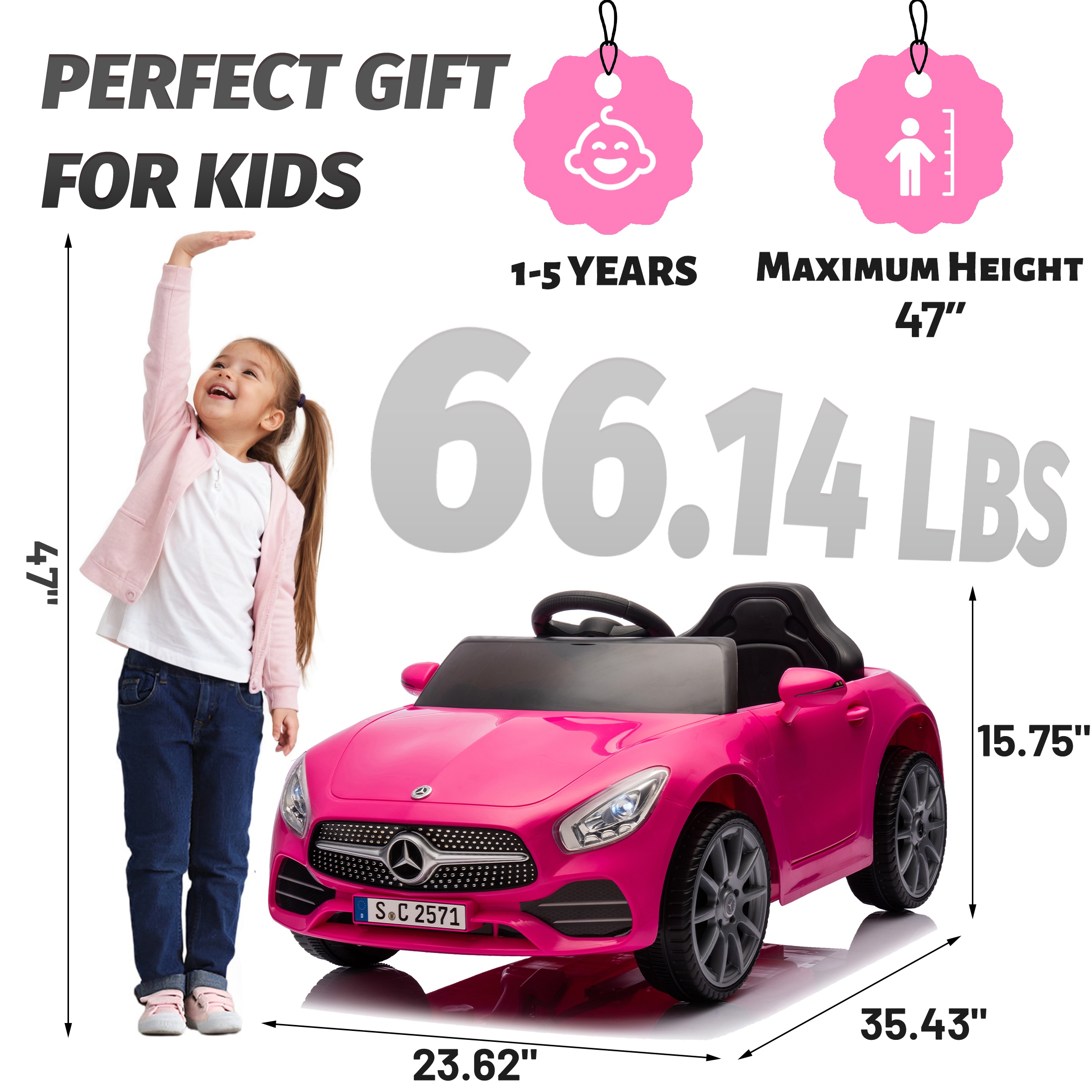 iRerts 12V Electric Ride on Cars, Ride on Building Block Toys for Toddlers with Remote Control, Electric Truck Car/Kart-Switch Freely, Bluetooth, Music, LED Lights, 4 Wheel Suspension, Rose Pink
