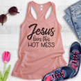 thumbnail image 2 of Jesus Loves This Hot Mess Tank Top, Ladies Racerback Tank Top, Religious Tank, Christian Mom Tank, Desert Pink, Small, 2 of 3