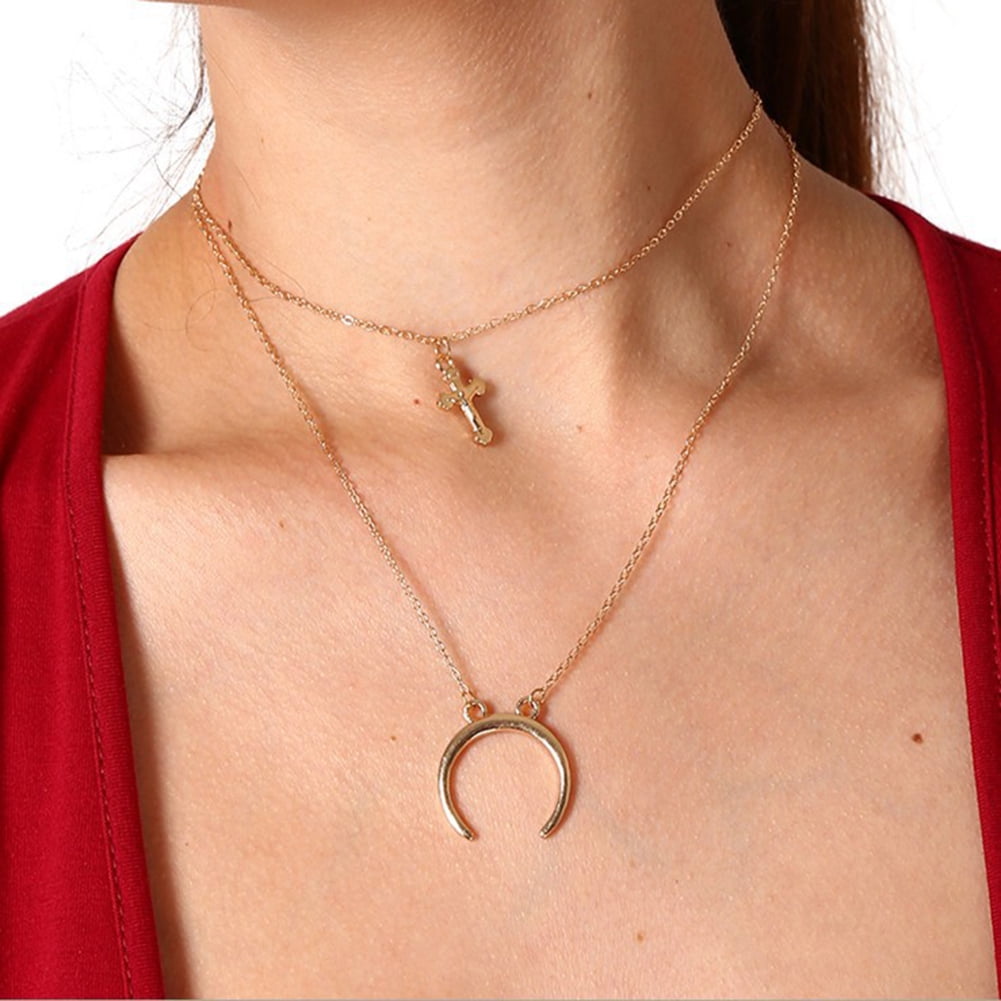 NEW  Women Fashion Retro Alloy Chain Crescent Moon Pendant Necklace Jewelry Gift 