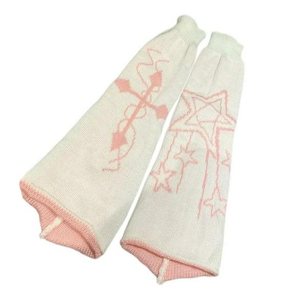 Women Star Crosses Pattern Leg Warmers Japanese Fairycore Punk Knitted Long Socks Flared Foot Covers Streetwear