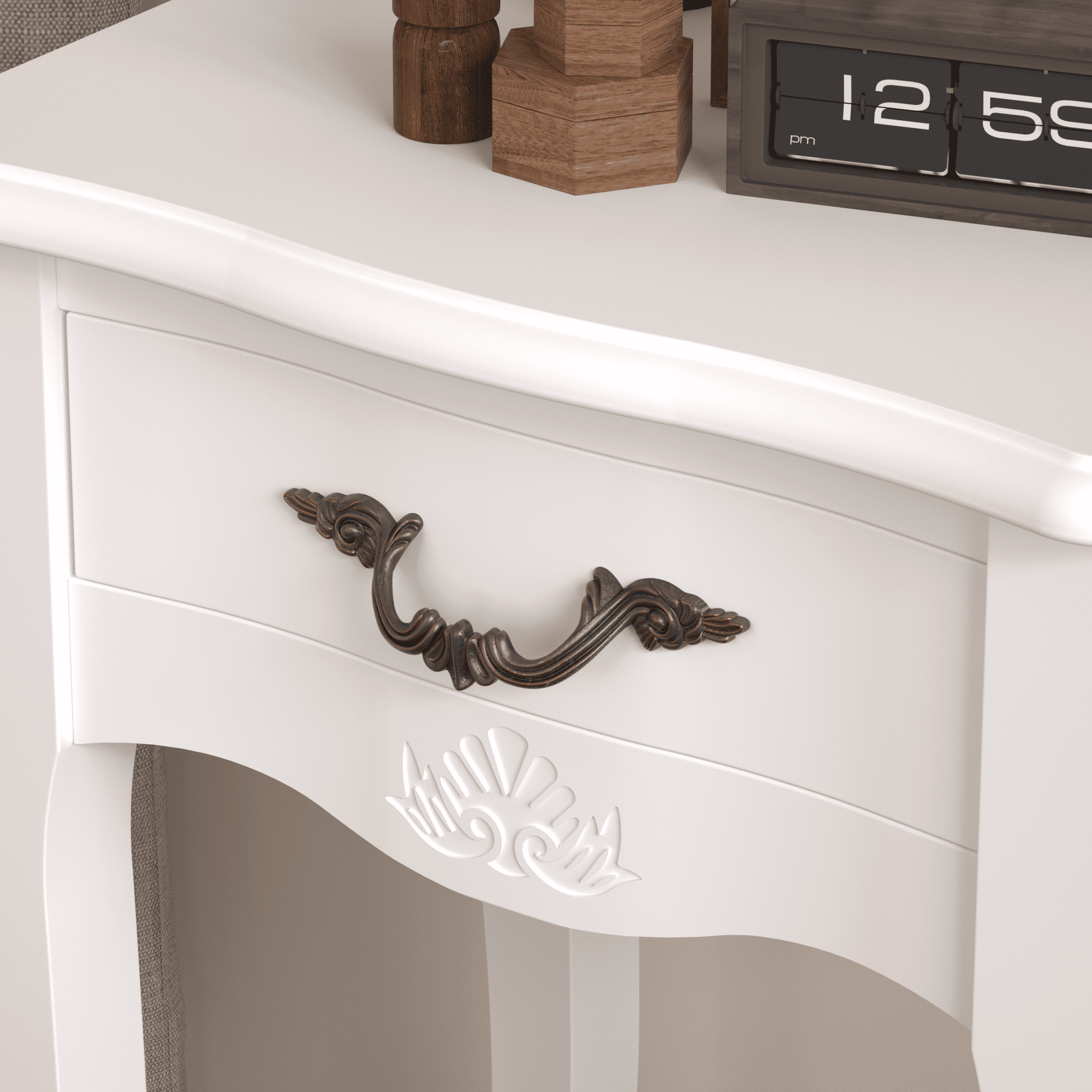 MAYEERTY White Living Room Floor-standing Storage Table with Drawer & Curved Legs