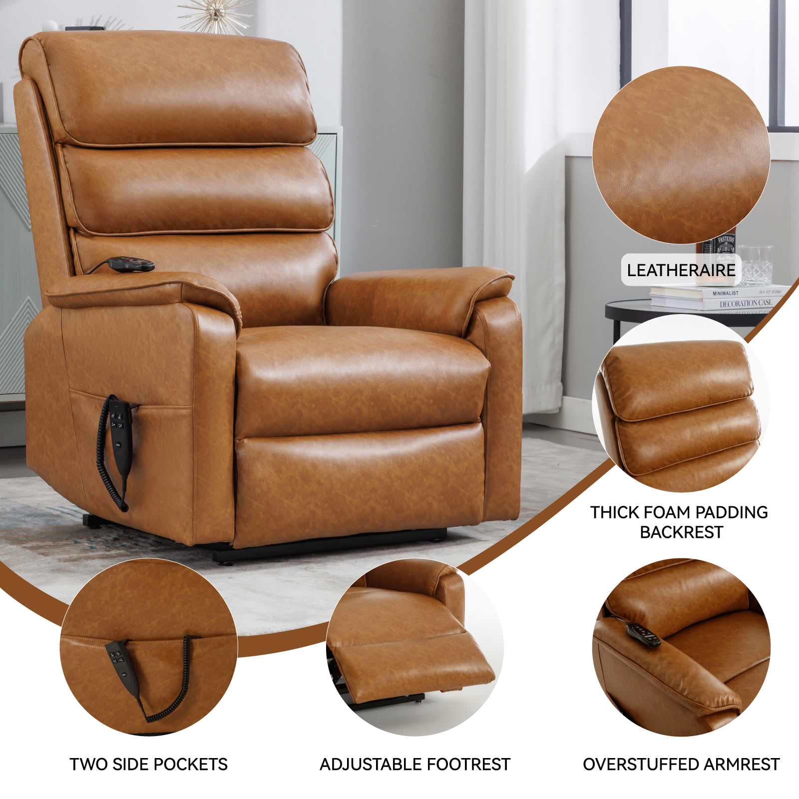 MAYEERTY Orange Dual Motor Power Lift Recliner, 350lbs Infinite Position Massage Heat 37"x37"x45" for Elderly
