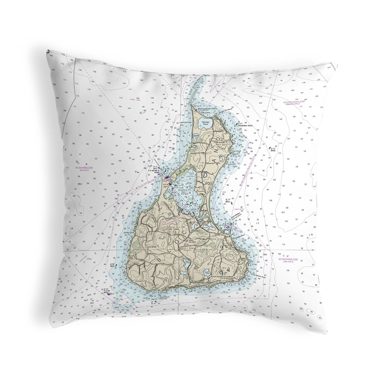 Betsy Drake NC13215 18 x 18 in. Block Island RI Nautical Map Noncorded Indoor & Outdoor Pillow