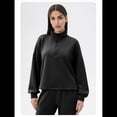 thumbnail image 4 of Sudadera Holgada Informal de Modal con Media Cremallera y Cuello Alto para Mujer, Jersey de Larga Popular para Otoño de 2025. Negro S, 4 of 8