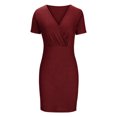 thumbnail image 4 of Puntoco Vestido De Manga Corta Con Cuello En V, Vestido De Verano Para Mujer Con Cuello En V Y Manga Corta De Color Sólido Rojo Xxl, 4 of 8