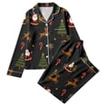 thumbnail image 4 of Womens Christmas Pajama Set Long Sleeve Collared Sleep Shirt and Lounge Pants Festive Holiday Loungewear Outfit for Home, 4 of 5