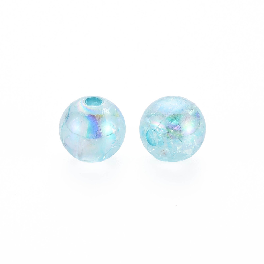 Transparent Crackle Acrylic Beads AB color Plated Round Sky Blue 8x7mm Hole: 1.8mm about 1745pcs/500g