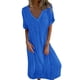 thumbnail image 1 of Vestido informal holgado con cuello en V para mujer: manga larga, color liso, estilo evasé, 1 of 5