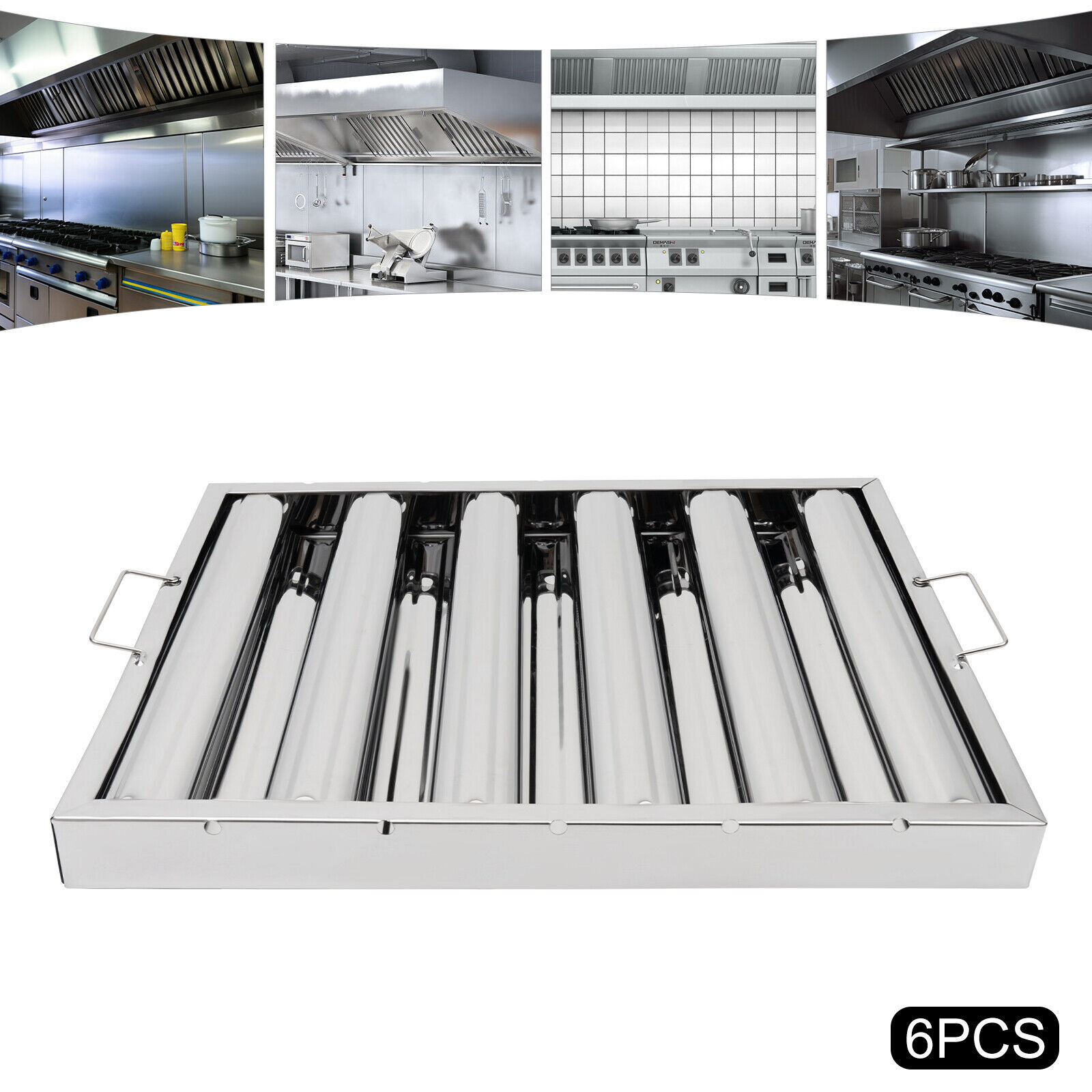 6PCS 19.5"x15.5" Stainless Steel Hood Grease Commercial Exhaust Filter Baffle For Commercial Range Hoods, Baffle Range Hoods