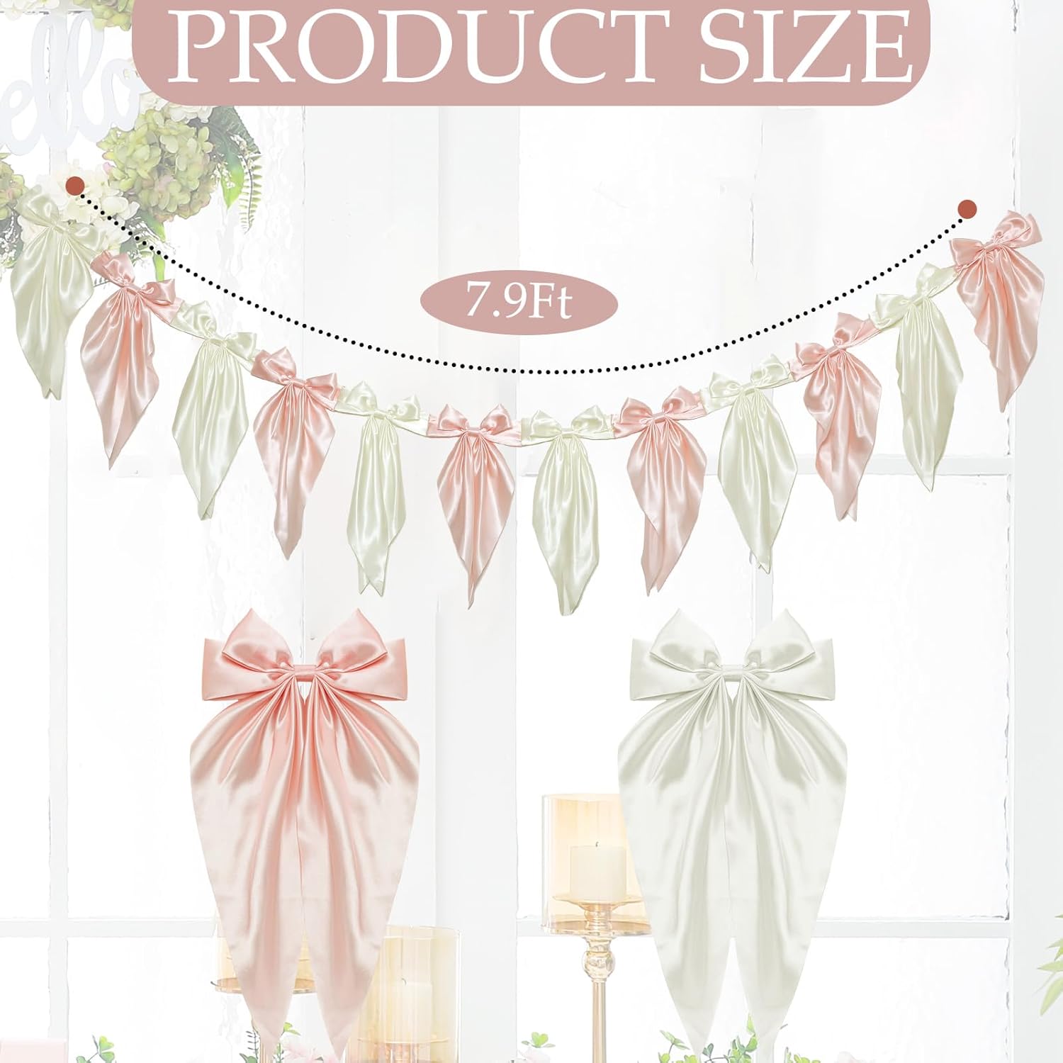 Satmonnus 7.9 FT Easter Pastel Bow Garland Banner - Silk Satin Ribbon Pastel Bow Garland Hanging Party Bow Garland Decoration for Easter Birthday Baby Shower Wedding Party Supplies