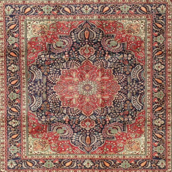 Ahgly Company Machine Washable Indoor Square Traditional Saffron Red Area Rugs, 3' Square