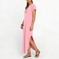 thumbnail image 2 of TaTaai Women's Casual Solid Color V-Neck Short Sleeve Maxi Dress with Button Detail and Side Pockets Fashion Simple Style Soft Comfortable Stretchy Dress for Spring Summer Gift, 2 of 6