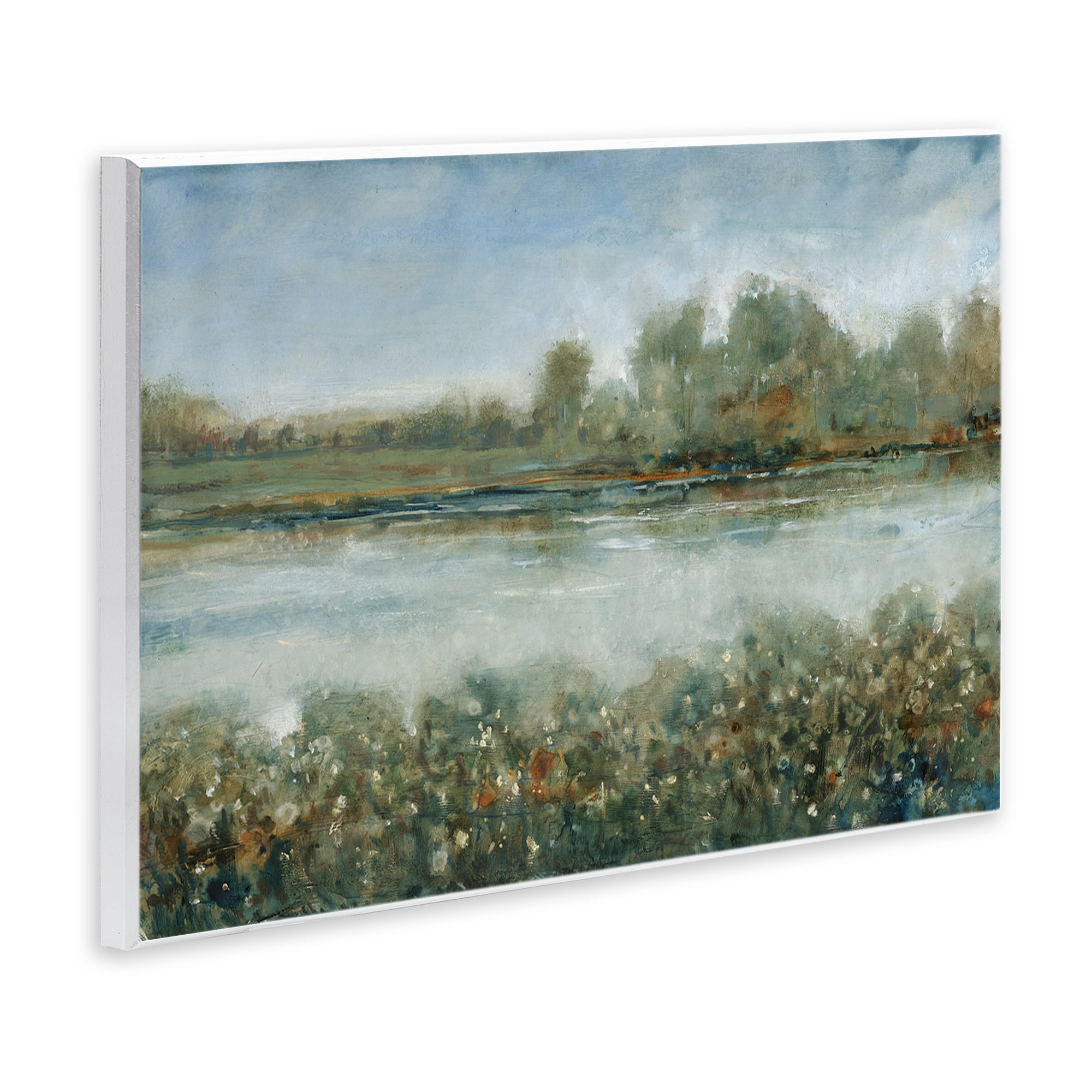 Stupell Industries Vegetation Lining River Landscape & Nature Painting Unframed Art Print Wall Art, 19 x 13