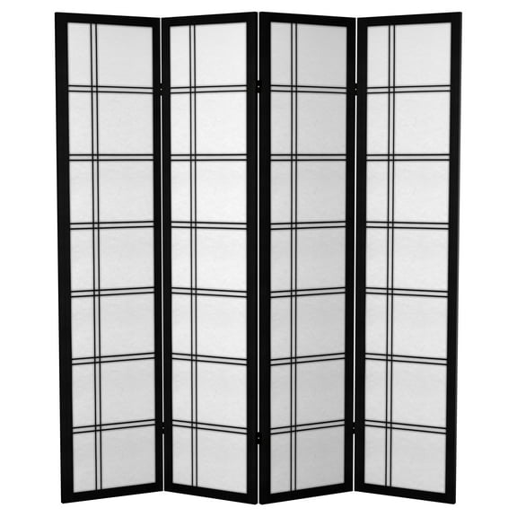 Oriental Furniture 6 ft. Tall Canvas Double Cross Screen - Black - 4 Panel