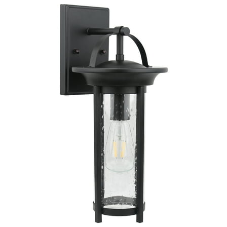Design House Chapel Ridge 1-Light LED Indoor/Outdoor Dimmable Wall Light with Clear Seedy Glass Shade, Black