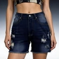 thumbnail image 2 of Clossjun Jean Shorts Women Trendy High Waisted Stretchy Ripped Denim Summer Frayed Raw Hem Mom Long Shorts Cutoff Jorts, 2 of 4