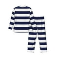 thumbnail image 2 of Kll Navy Blue And White Stripes Sleepwear Mens Flannel Pajamas,Long Cotton Pj Set, 2 of 9