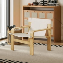 CASEMIOL Accent Chair for Living Room, Oak Lounge Chair, Modern Reading Chair with Wide Armrest, Linen Fabric Armchair for Living Room, Bedroom, Balcony, White