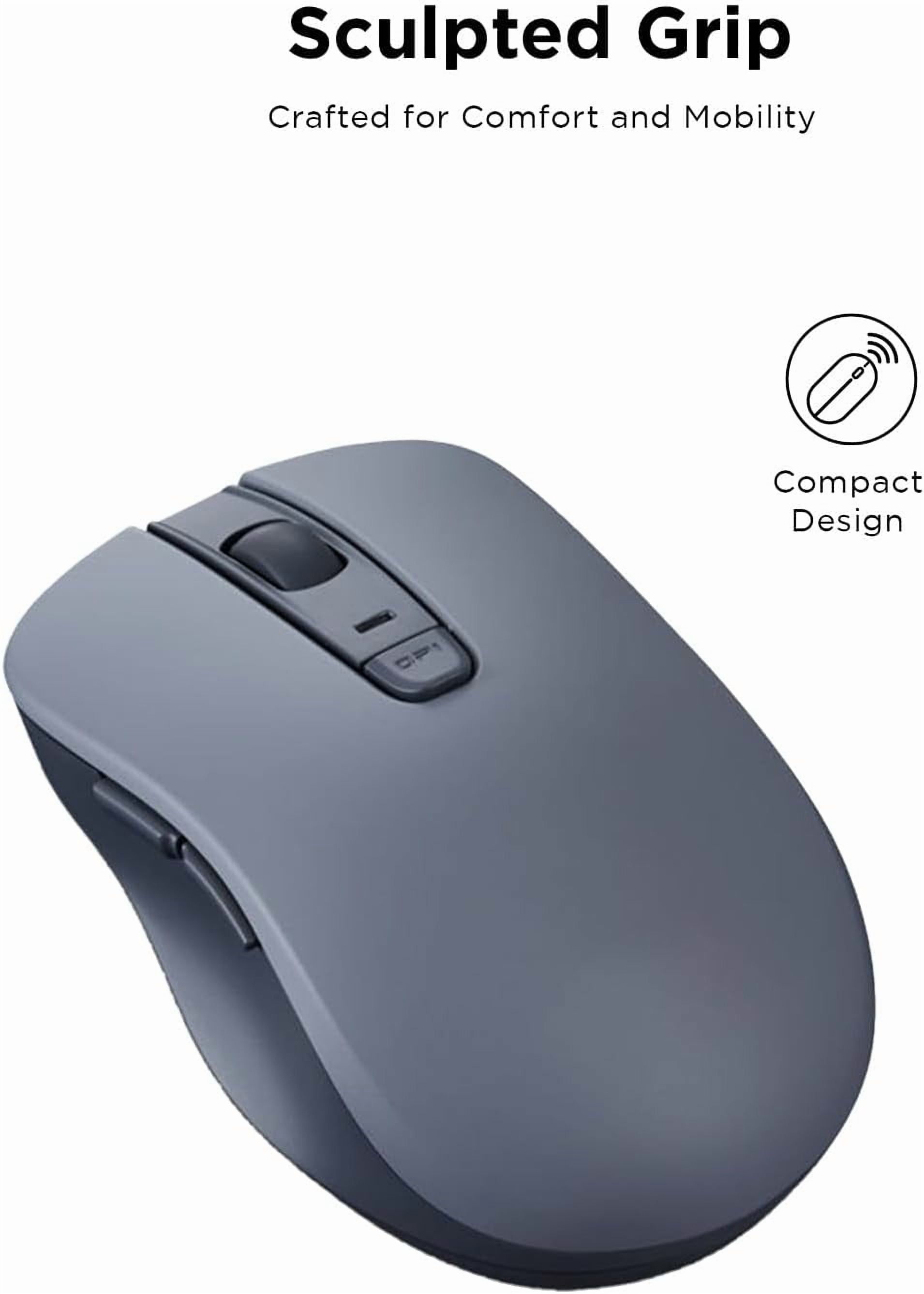 Bluetooth Silent Mouse (WL300) - 5 Button Computer Mouse with Silent Left & Right Click – Sculpted Grip, Microsoft Swift Pair, Up to 1600 DPI (Grey)