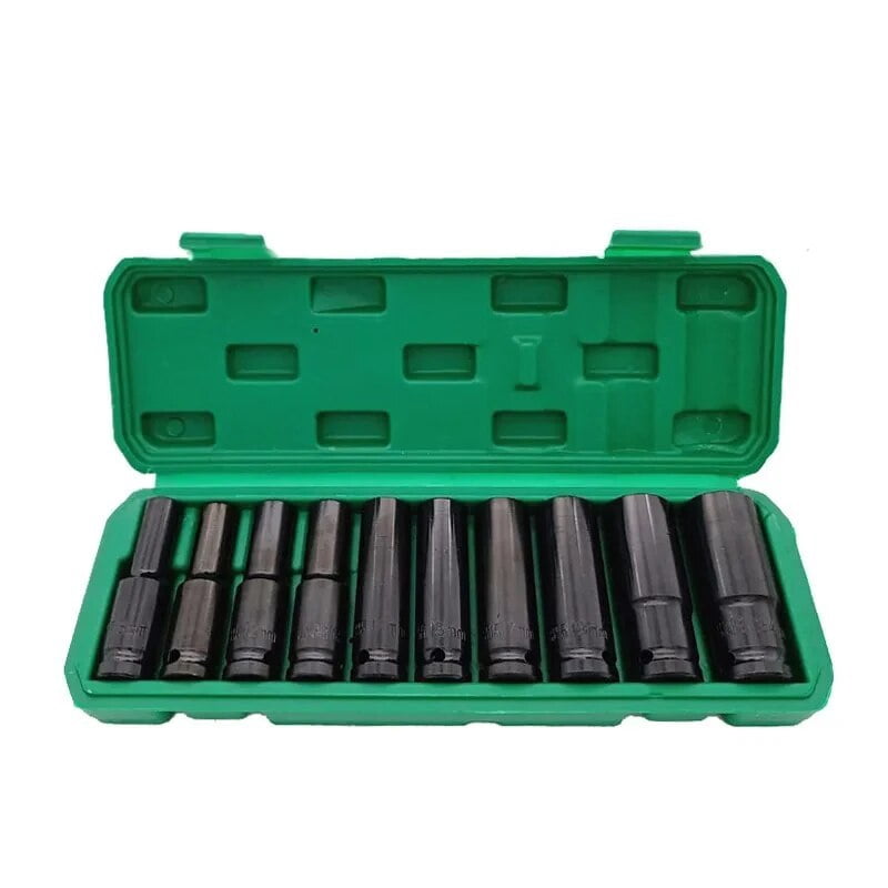 10pcs 1/2" Drive Metric Impact Socket Set Universal Socket Metric Drive Deep Socket Set Wrench for Air Pneumatic Repair Tools