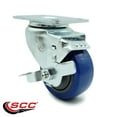 thumbnail image 2 of 3 Inch Blue Polyurethane Wheel Swivel Top Plate Caster with Brake Service Caster, 2 of 2