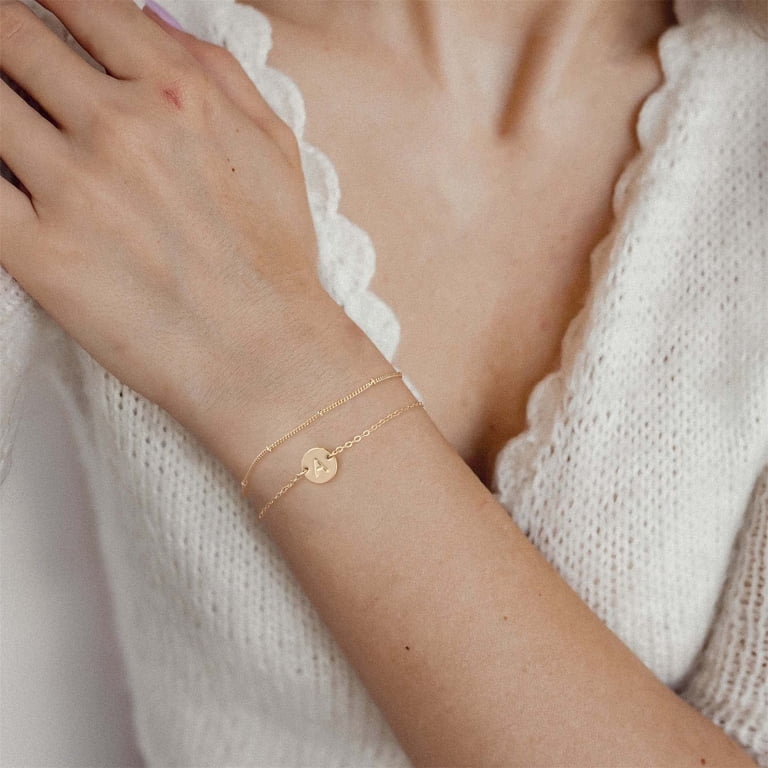Turandoss Layered Gold Initial Disc Charm Bracelet photo 7