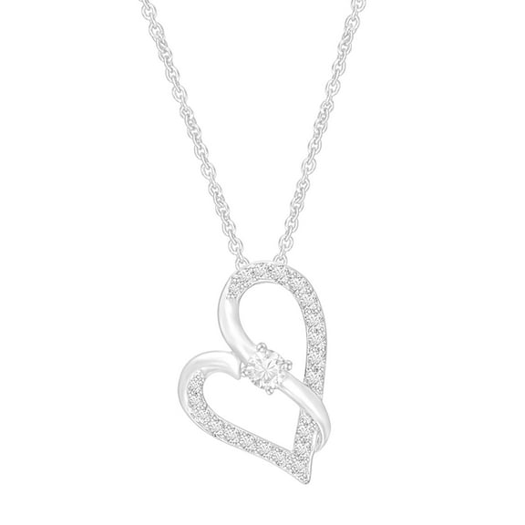 1/4 Carat Moissanite Crossover Heart Pendant Necklace in 18K White Gold Plated Sterling Silver Lab Created Diamond (0.25ct, D Color, VVS1 Clarity) Jewelry Gift For Women Her