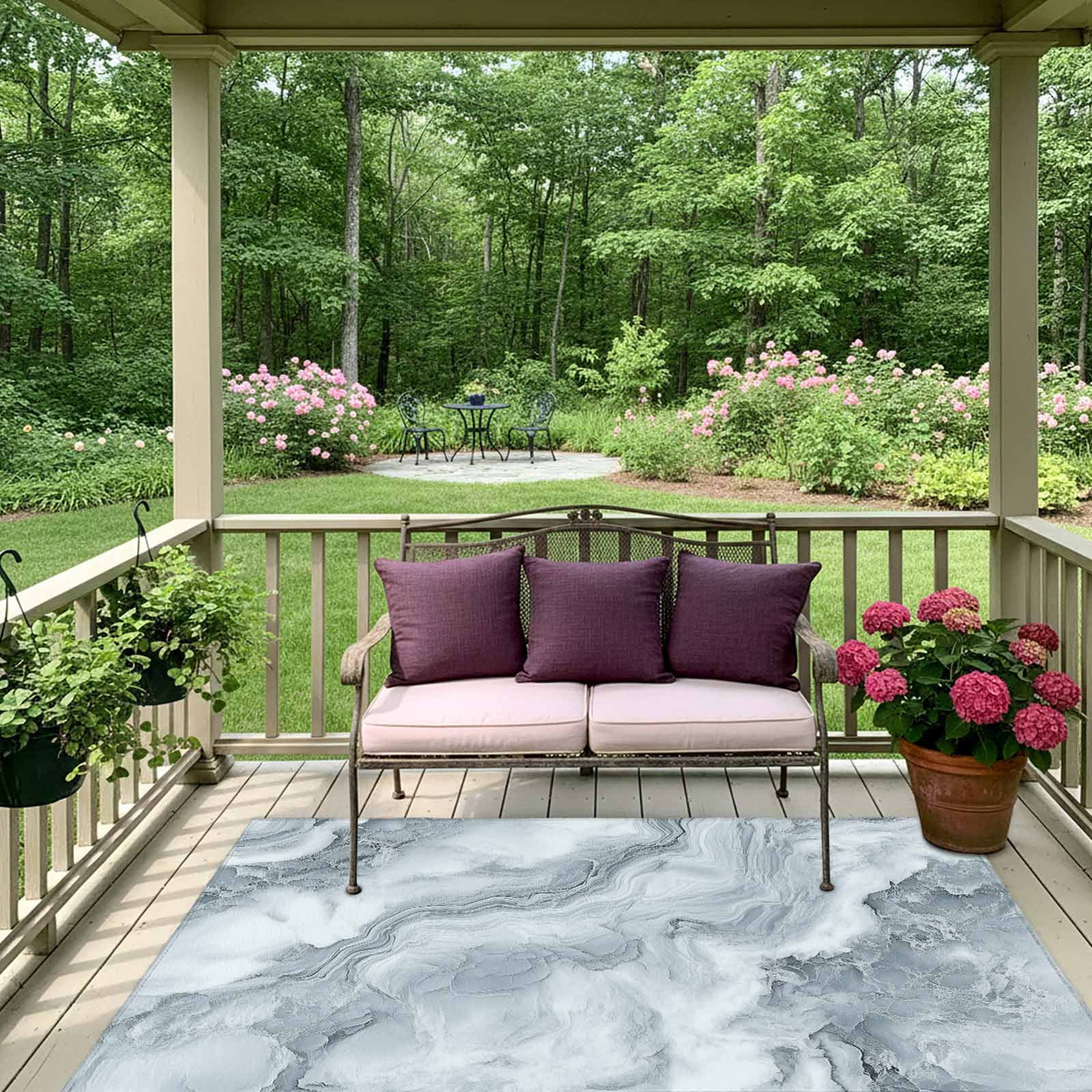 Outdoor Rug 5x8ft Abstract Gray White Marble Large Area Rug Wave Modern Art Indoor Outdoor Carpet Outdoor Rugs Mats for Patio Camping,RV,Front Door, Outside Decor