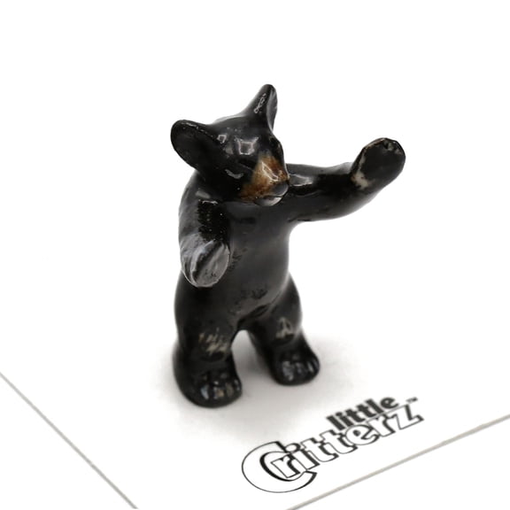 Little Critterz Black American Bear Cub "Little John" - Handcrafted Home Decor Animal Decorative Figurine - Miniature Porcelain Figurine
