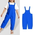 thumbnail image 1 of WENXIAOO Kids Girls Jumpsuits Rompers Casual School Romper Blue Overalls with Side Pockets Spring Summer Romper Rompers for Girls 9-10 Years, 1 of 5