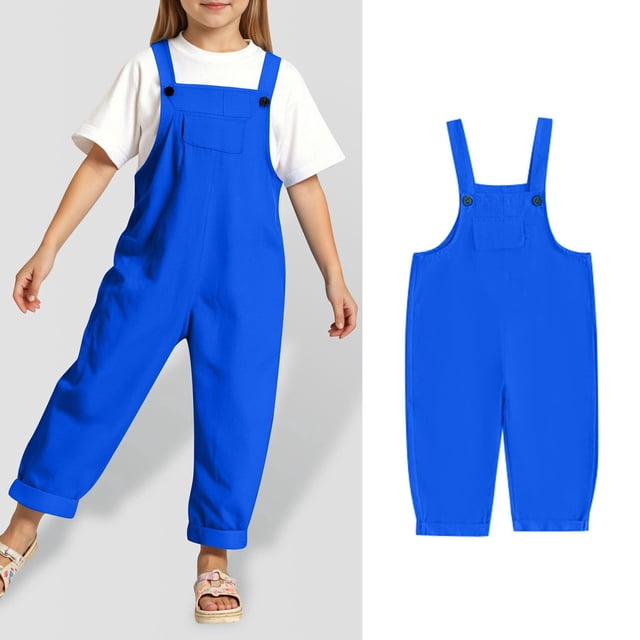 WENXIAOO Kids Girls Jumpsuits Rompers Casual School Romper Blue Overalls with Side Pockets Spring Summer Romper Rompers for Girls 9-10 Years