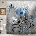thumbnail image 2 of Rustic Blue Floral Boho Shower Curtain, Country Farmhouse Daisy Spring Flowers and Butterfly Shower Curtain for Bathroom, Grey Gray White Surreal Floral Bathroom Curtain with 12PCS Hooks, 47X64IN, 2 of 5