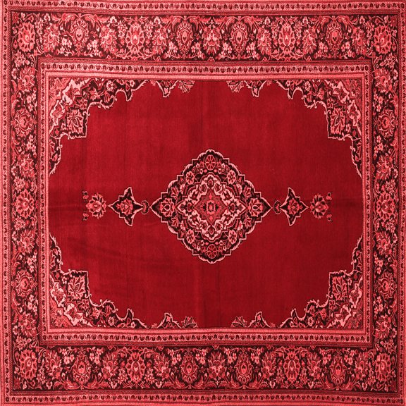 Ahgly Company Indoor Square Medallion Red Traditional Area Rugs, 3' Square