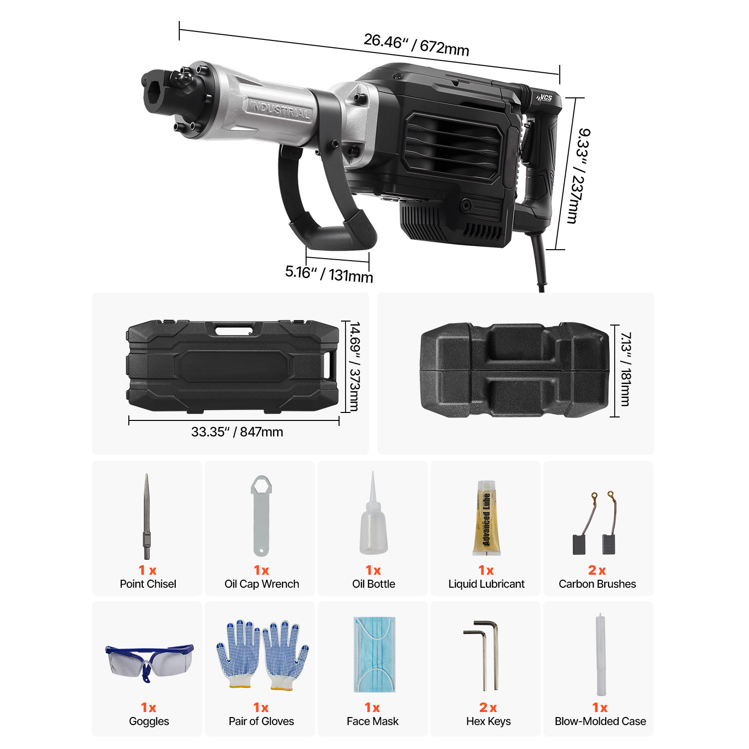 KFFKFF Electric Demolition Jack Hammer 3000W Aluminum Alloy Housing Alloy Steel Point Chisel