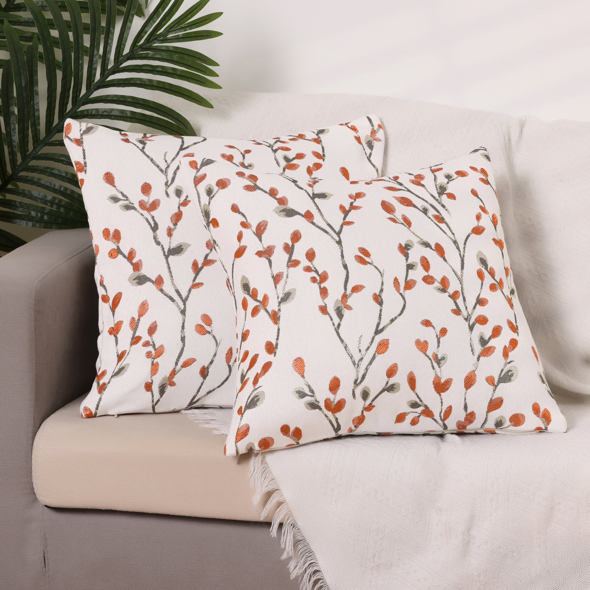 Unique Bargains 4 Pcs Soft Throw Pillow Cases 18 x 18 Inch Orange Flower/Dark Blue