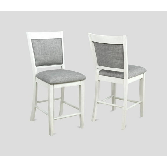 Dining Room Furniture Farmhouse Style Counter Height Dining Chairs 2pc Set Chalk Gray Finish Wooden Linen Fabric