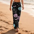thumbnail image 4 of Womens Halloween Pajamas Pumpkin Print Comfy Stretch Drawstring Pajamas Wide Leg Pants Soft Lounge Bottoms Cozy Sleepwear, 4 of 7