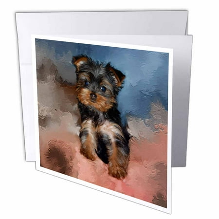 3dRose Toy Yorkie Puppy, Greeting Cards, 6 x 6 inches, set of