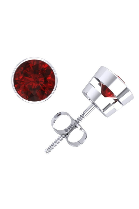 Genuine 2.0Ct Round Ruby Solitaire Stud Earrings 14k White Gold Bezel Screwback AA Quality