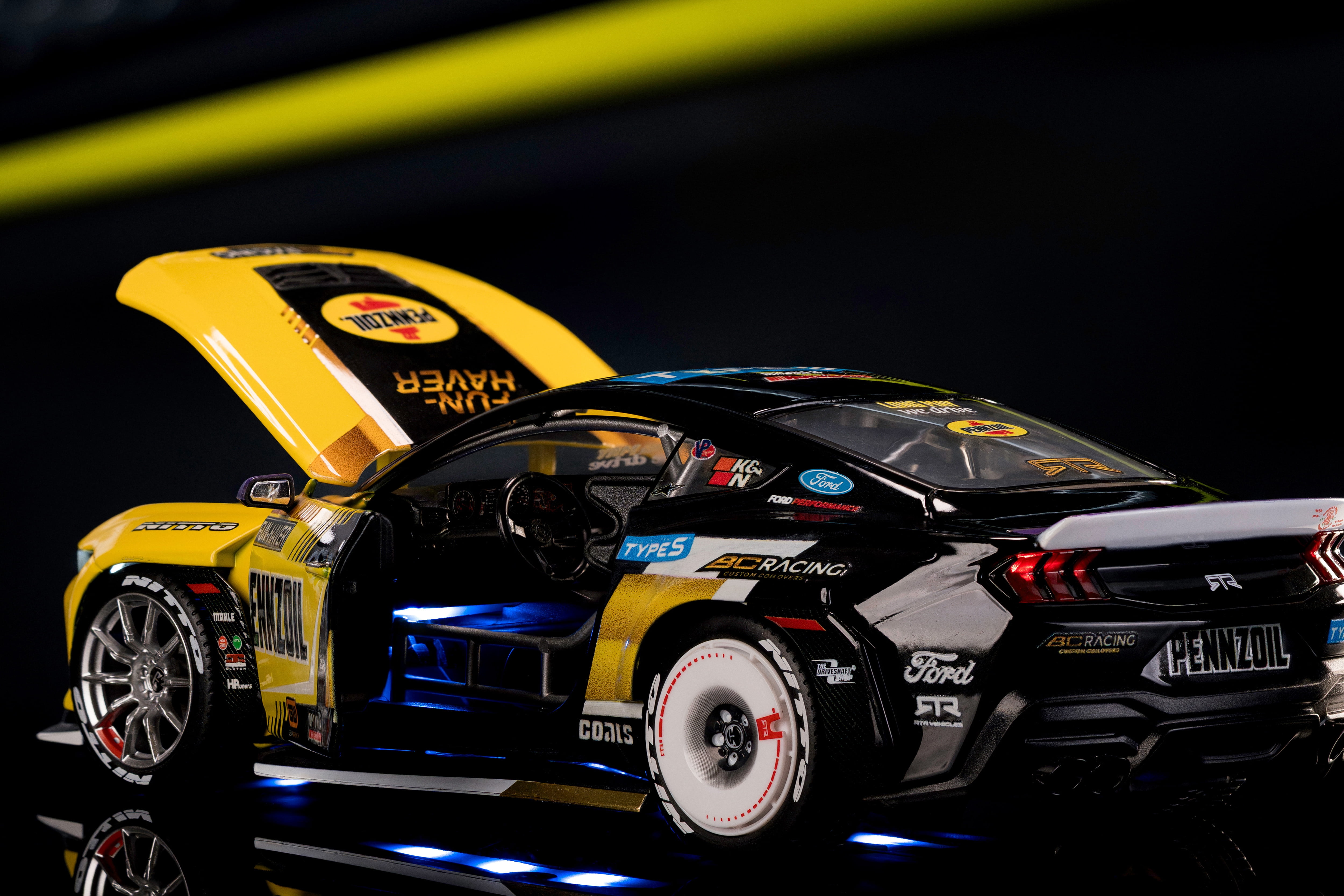 Jada Toys AutoZone 2023 Ford Mustang RTR Chelsea Denofa Die Cast Car 1 24 Scale Championship Livery Collectible Model