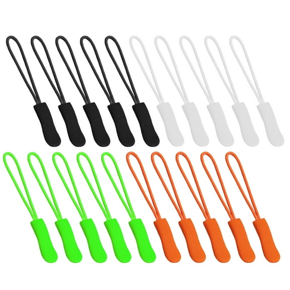 EKIND Zipper Pulls, 20-Pack Durable Extension Replacement Zipper Tags for Backpacks, Jackets, Luggage, Purses, Handbags (Black, White, Fluorescent Green, Fluorescent Orange, Four Colors)