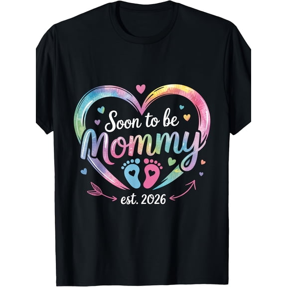 Soon to be Mommy 2026 Pregnancy Announcement T-Shirt Colorful Heart Maternity Graphic Tee New Mother Est 2026 Retro Apparel