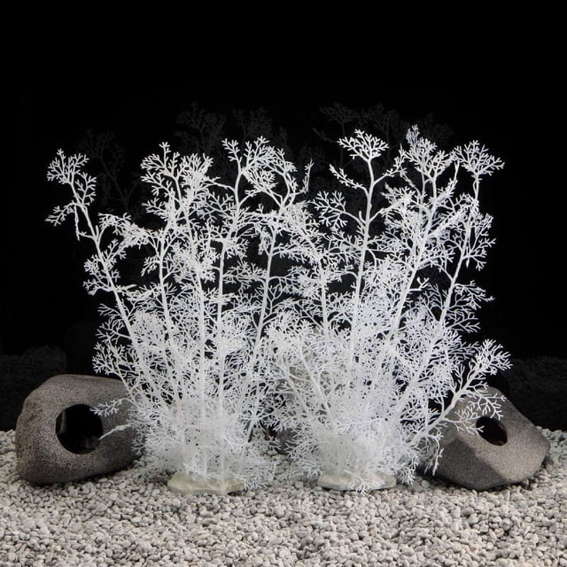 Planta de plástico para decoración de acuario pequeña, decoración de pecera, adorno de plantas artificiales de 15 pulgadas (2 unidades blancas)