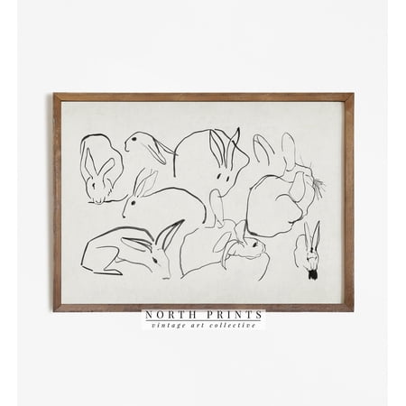 Neutral Farmhouse Nursery Rabbit Sketch Antique Easter Wall Art Print, Stylish Nursery Theme For Nursery Gallery Wall And Bedroom Decor