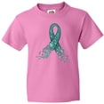 thumbnail image 3 of Inktastic Ovarian Cancer Awareness Teal Ribbon Made of Hearts Youth T-Shirt, 3 of 5